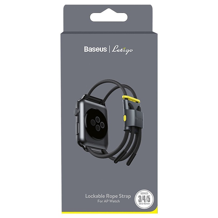 Baseus Let's Go zárható óraszíj bujtató Apple Watch 3/4/5 38 mm / 40 mm órákhoz, szürke / sárga