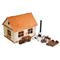 Casa Mare demontabila cu mobilier, 19 piese, din lemn, montessori, realizata manual
