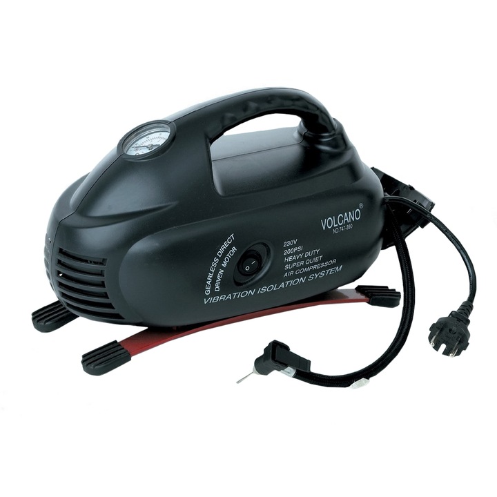 Compresor electric aer Volcano, cu manometru, 14 bar/200 PSI, 156 W, 230 V, debit aer 21.5 l/minut, Negru