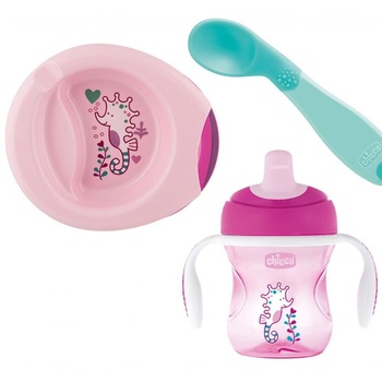 Set diversificare hrana bebelus Chicco, roz, 6 luni+ Set diversificare hrana bebelus Chicco, roz, 6 luni+