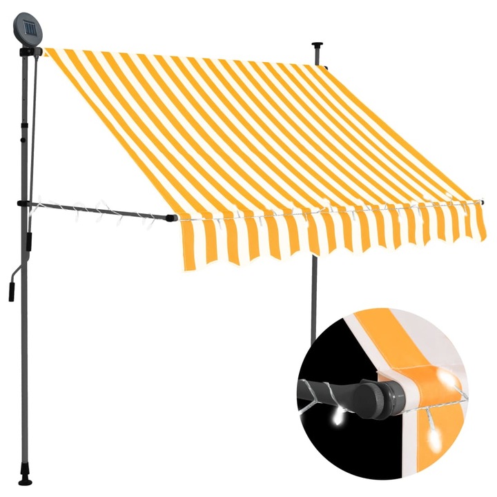 Copertina retractabila manual cu LED vidaXL, alb & portocaliu, 150 cm, 6.69 kg