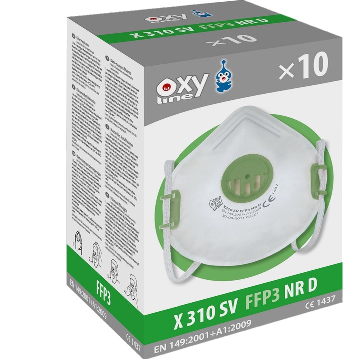 Set 10 Masti de protectie respiratorie FFP3 Premium - Oxyline X 310 R D reutlizabile, certificat CE 1437