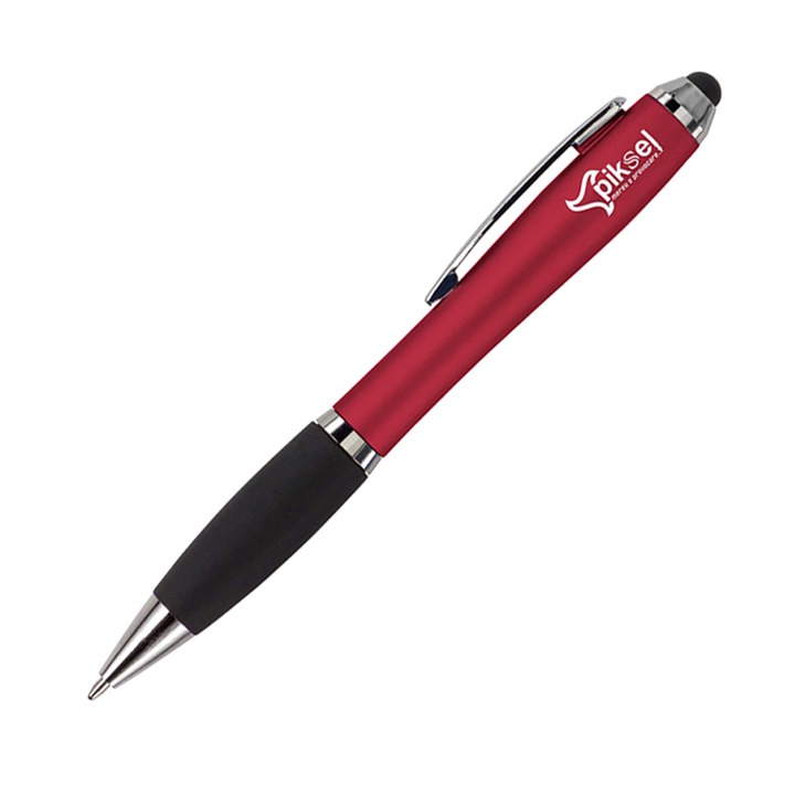 Червена пластмасова химикалка 2 в 1 с тъчскрийн стилус