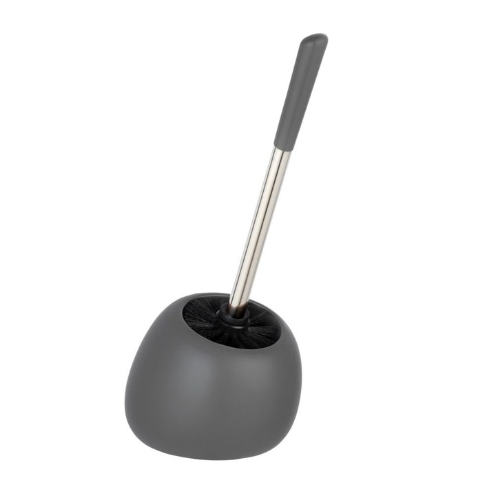 Set perie si suport WC, Wenko, 15 x 34,5 x 14,5 cm, Gri mat