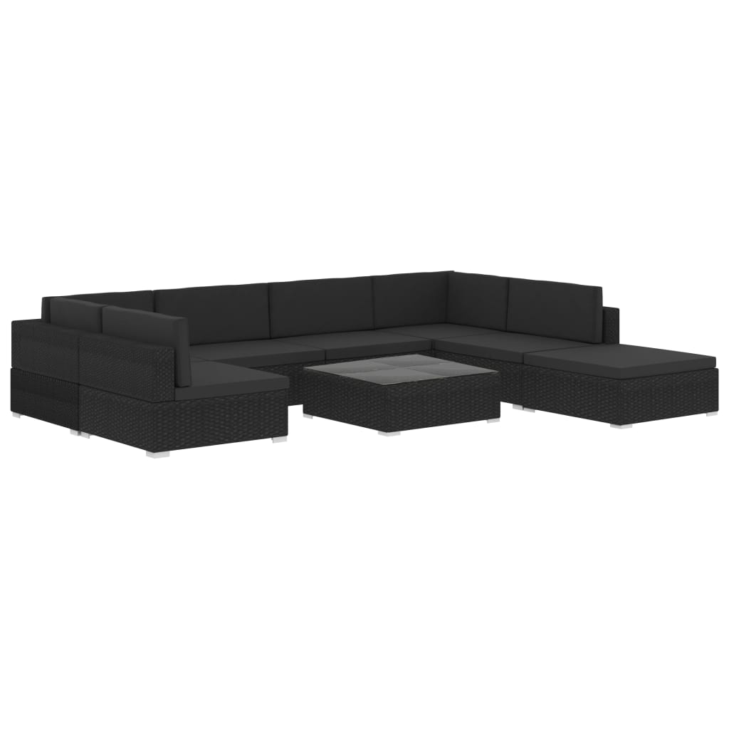 Set mobila gradina cu 8 piese vidaXL, Ratan, 74 x 74 x 26 cm Negru