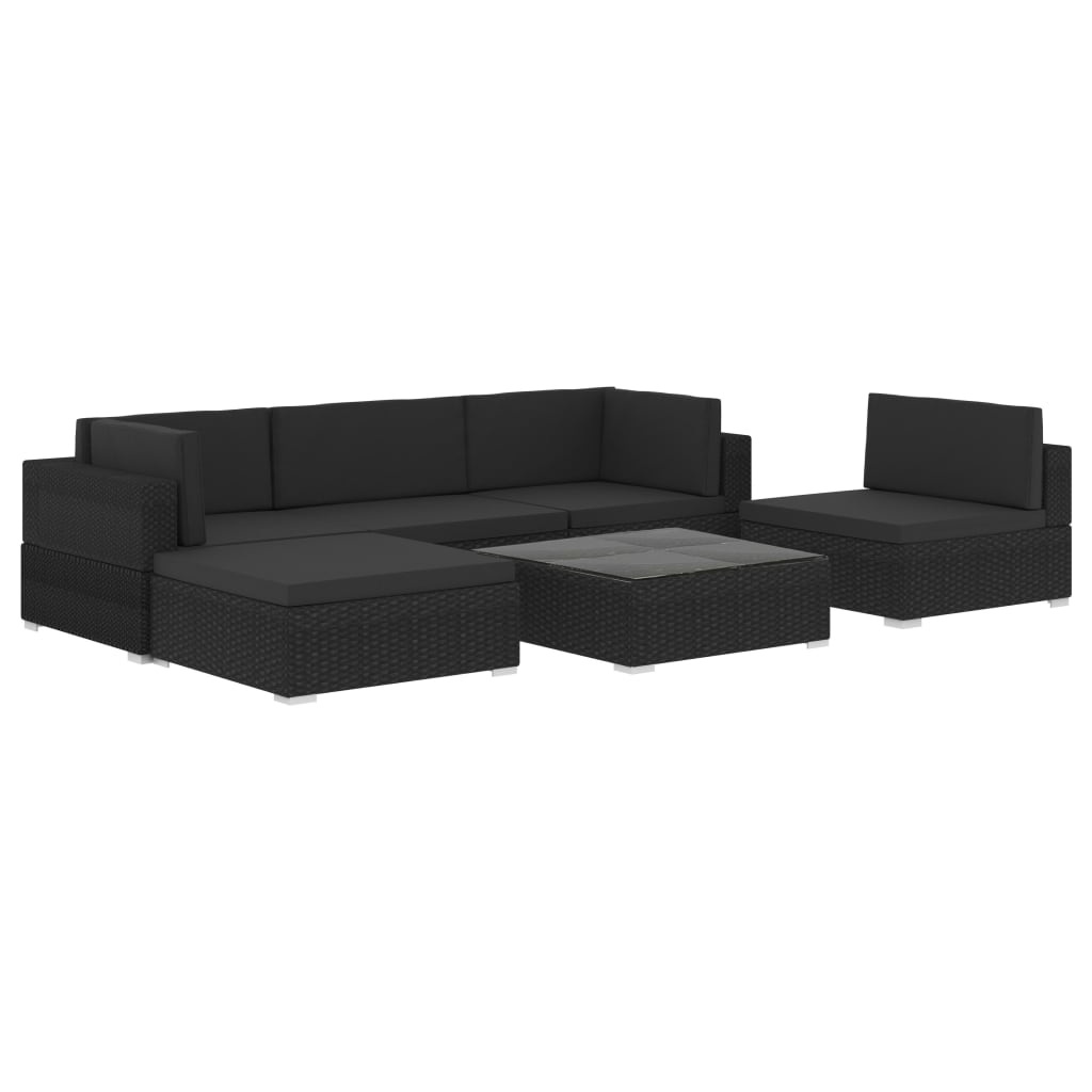 Set mobila gradina cu 6 piese vidaXL, Ratan, 74 x 74 x 26 cm Negru