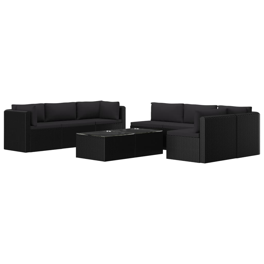 Set mobilier de gradina 3 piese masa cu canapele, vidaXL, Poliratan, 50 x 60 x 33 cm, Negru