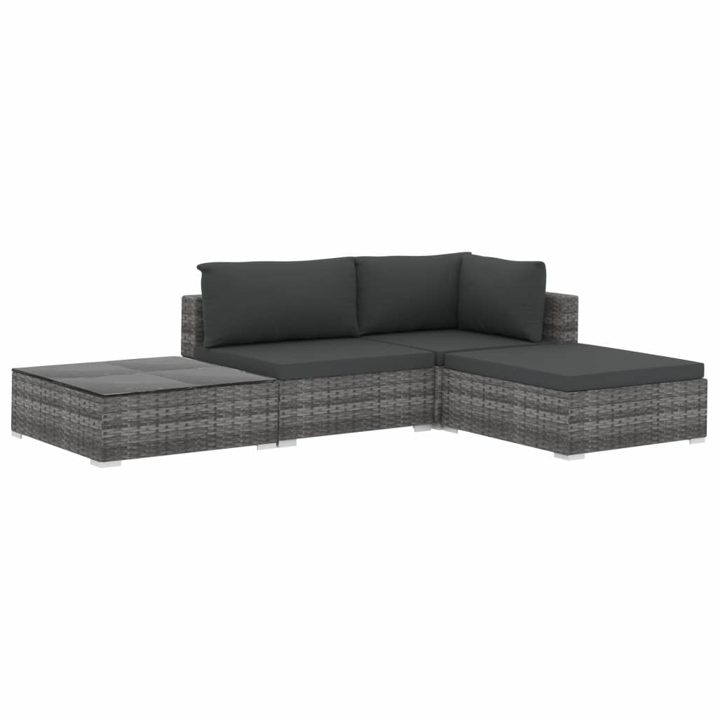 Set mobilier de gradina masa cu canapea, 4 piese, vidaXL, Poliratan, 70 x 70 x 52,5 cm, Gri