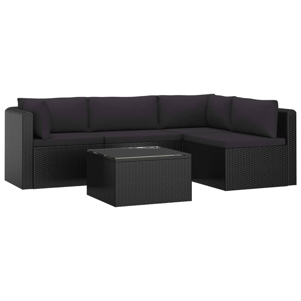Set canpea de gradina cu masa, 5 piese, vidaXL, Poliratan, 72 x 72 x 63 cm, Negru