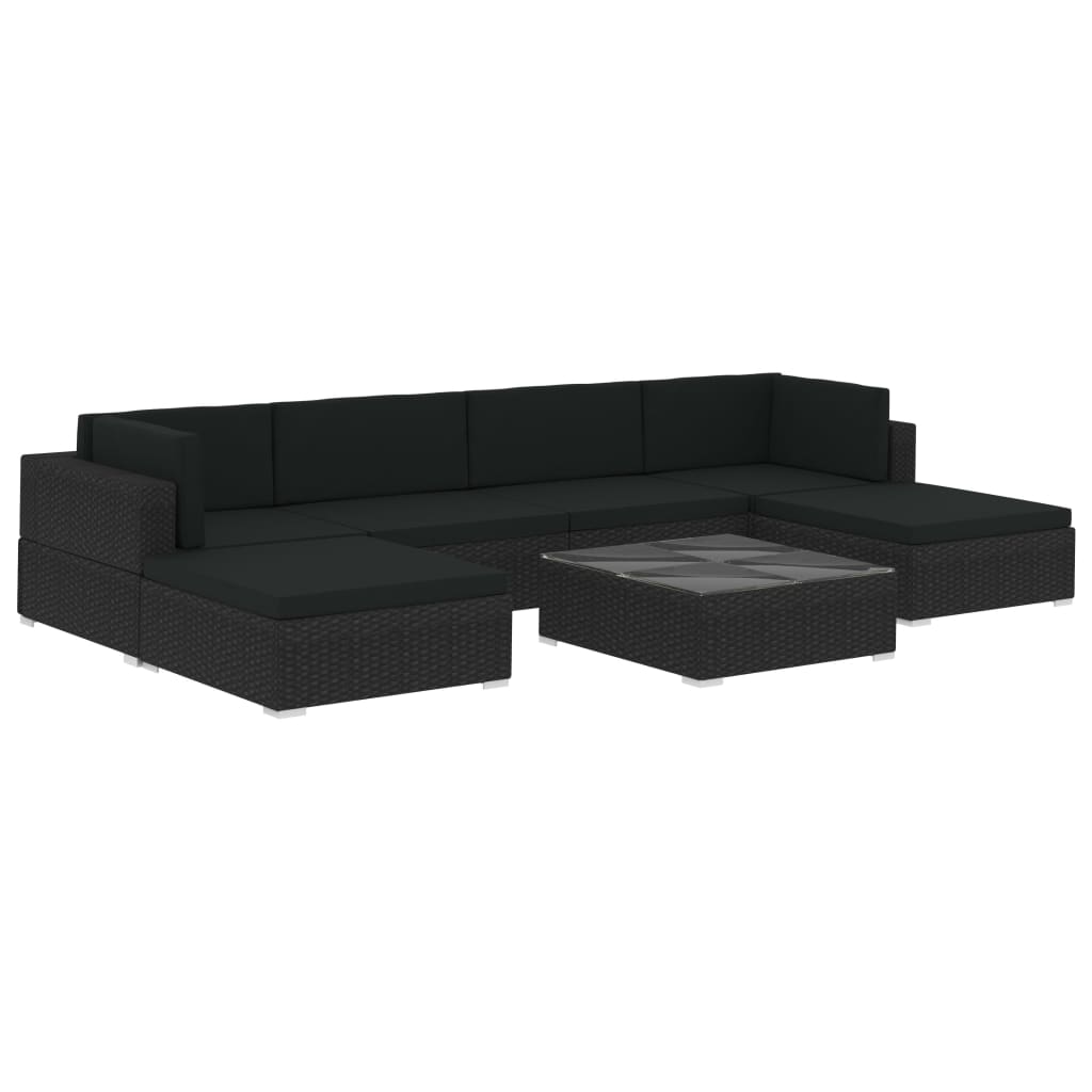 Set mobila gradina cu 7 piese vidaXL, Ratan, 74 x 74 x 26 cm Negru