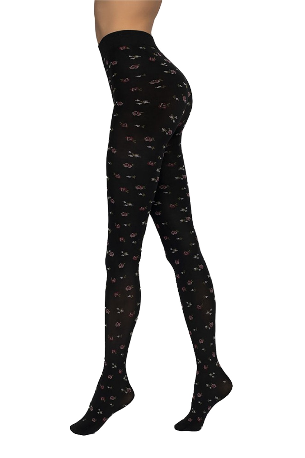 Dres din microfibra cu model realizat din floricele, Sarah Borghi, Carolyn, 60 DEN, Negru