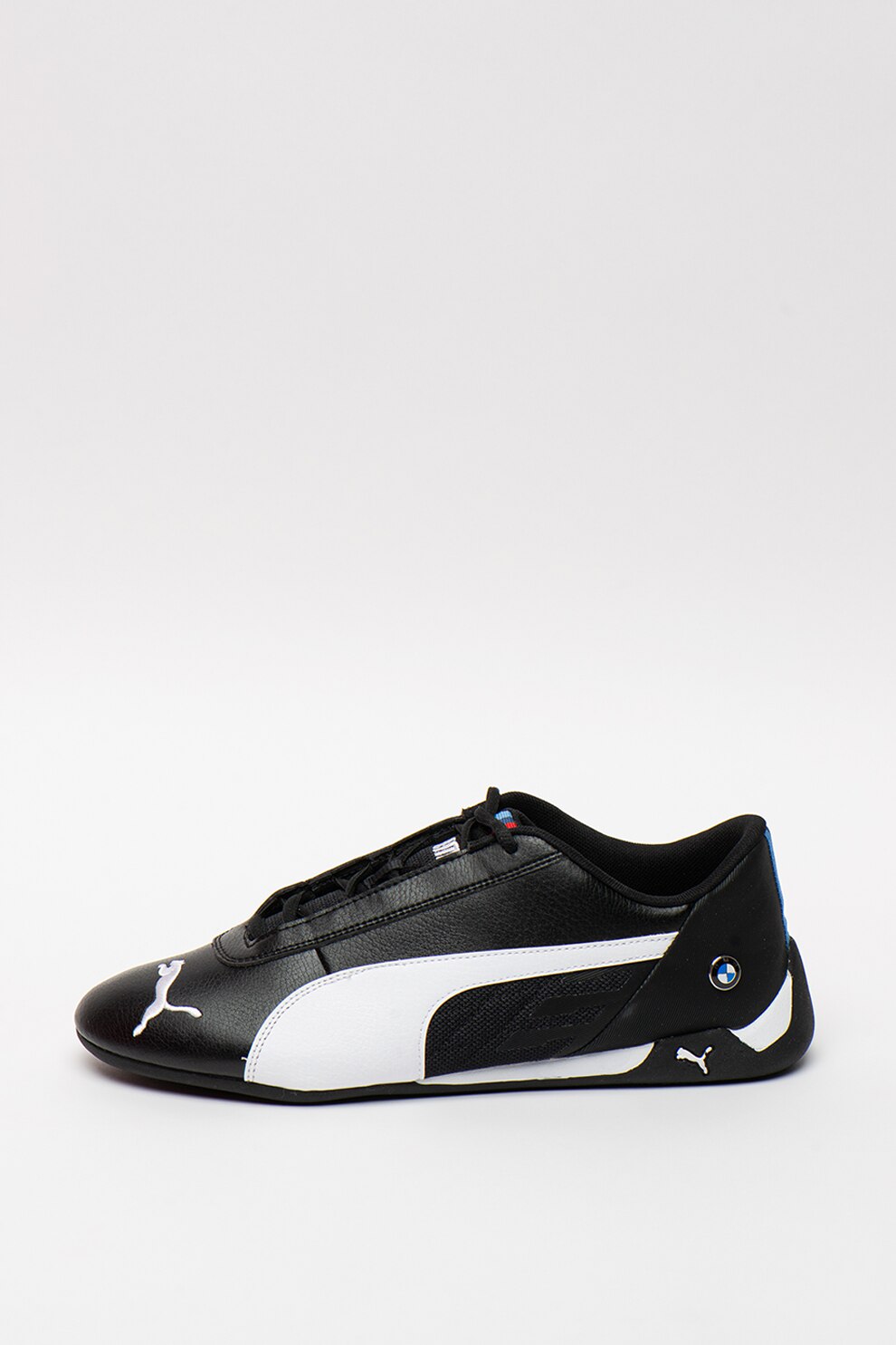 Puma, Pantofi sport de piele ecologica, cu insertii din material textil BMW MMS, Negru/Alb, 6.5