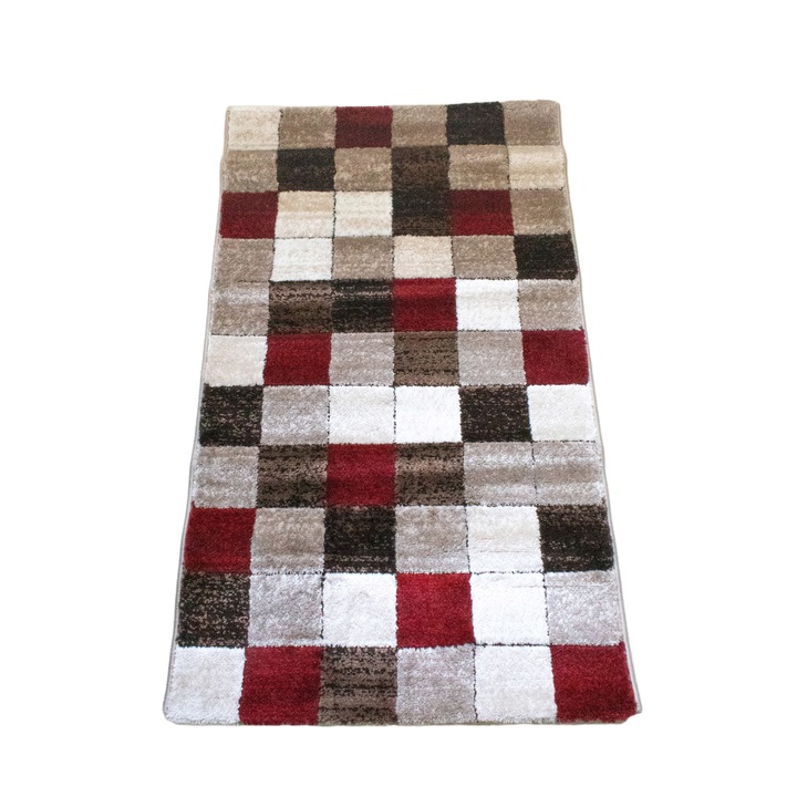 Covor Silver 178A, 80X125 cm,30% poliester 70% polipropilena heat-set, inaltime plus 12 mm, gramaj 1800g/mp, model burgundy/d.beig