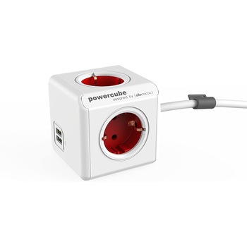 Prelungitor Allocacoc PowerCube Extended 1406BL, 1,5 m, USB, Doc de montare, rosu Prelungitor Allocacoc PowerCube Extended 1406BL, 1,5 m, USB, Doc de montare, rosu