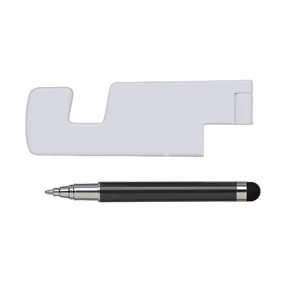 Suport de birou pentru telefon sau tableta, pliabil, alb, cu stylus negru
