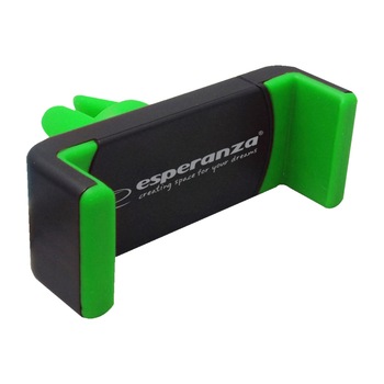 Suport auto universal pentru smartphone, 55 - 85 mm, Esperanza Vamp, prindere la grila de ventilatie, negru cu verde Suport auto universal pentru smartphone, 55 - 85 mm, Esperanza Vamp, prindere la grila de ventilatie, negru cu verde