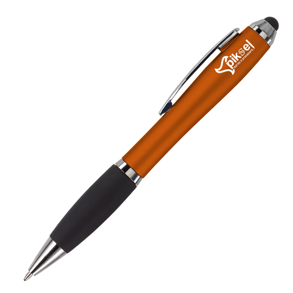 Stylus pen capacitiv, Piksel, universal pentru tableta si telefon, cu pix portocaliu metalizat