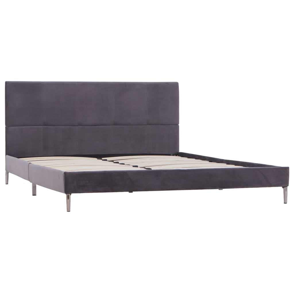 Cadru de pat dublu, vidaXL- Tapiterie textila-Lemn, 160 x 200 cm, Gri