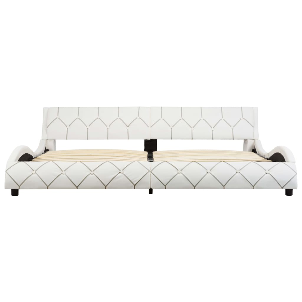 Cadru pat dublu cu LED, tapitat, vidaXL, Piele ecologica/otel/MDF, 180 x 200 cm, Alb