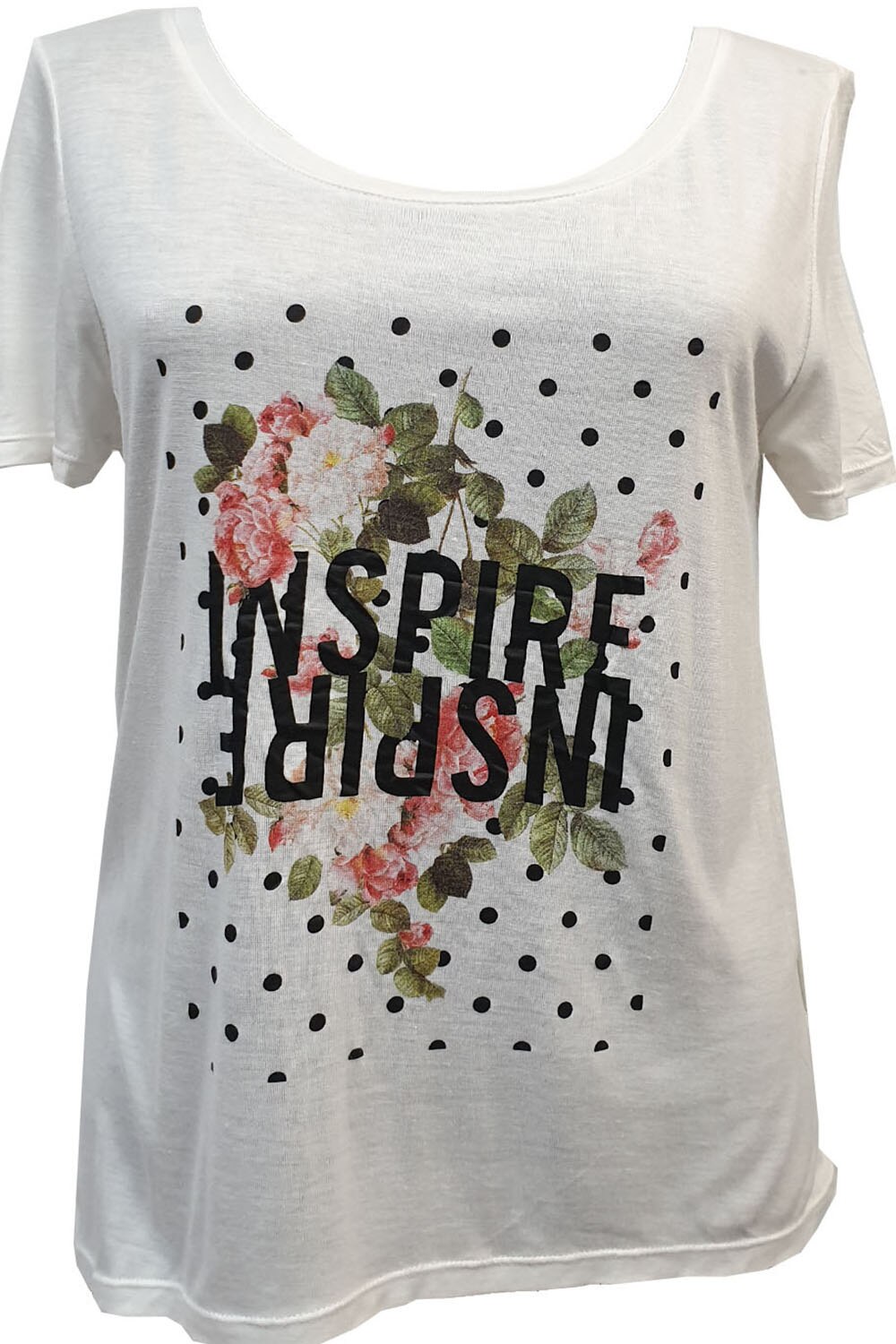 Tricou dama,Tally Weijl,alb cu imprimeu floral si text,XS