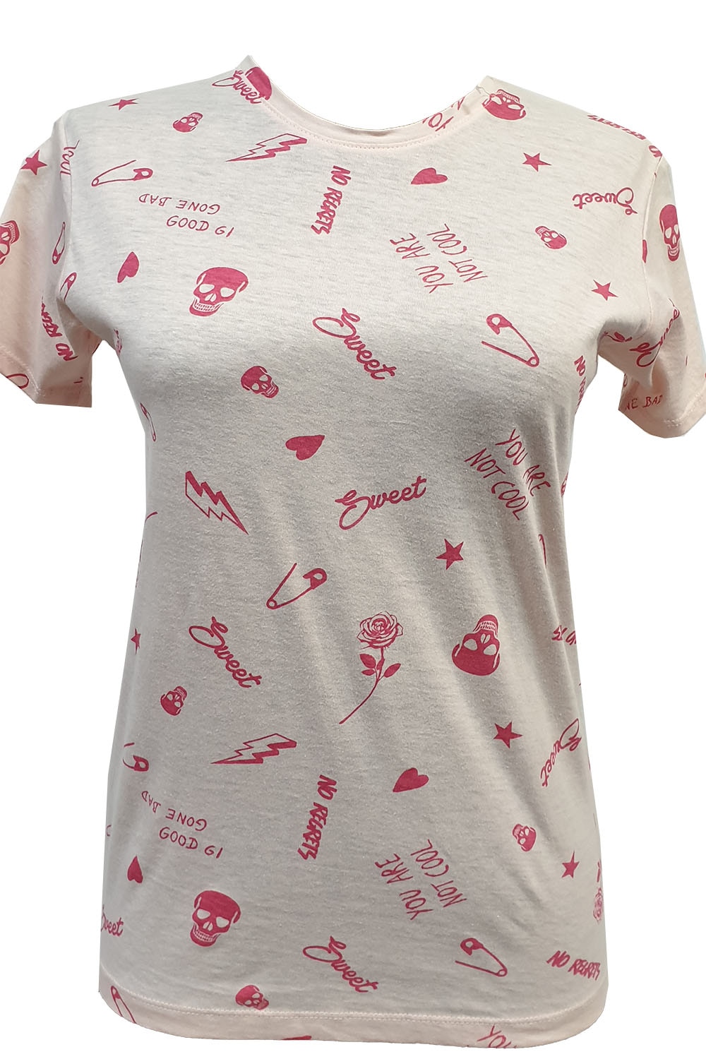 Tricou dama,Tally Weijl, cu imprimeu text si diverse, Roz