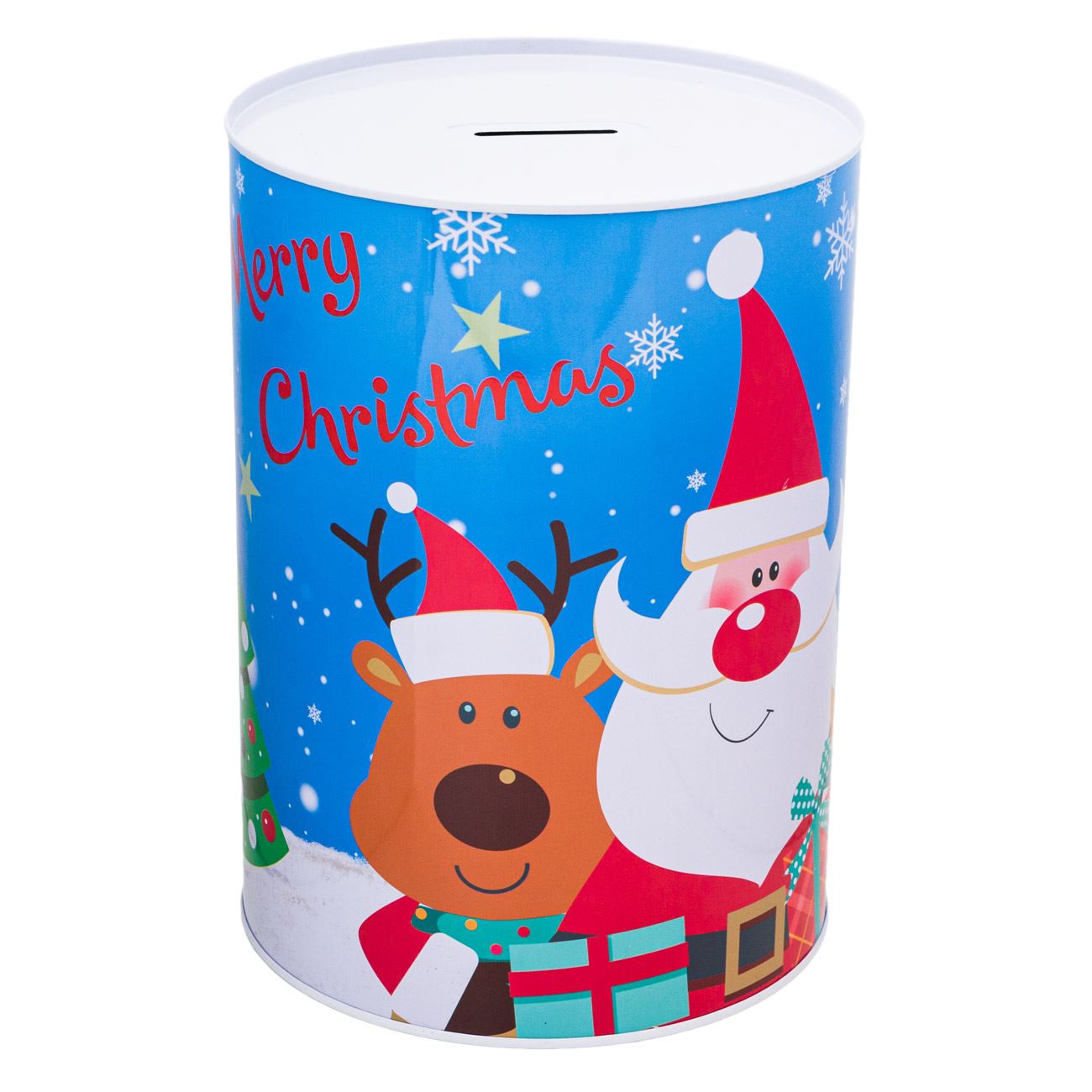 Pusculita metalica cu imprimeu ren si Mos Craciun, Maison du Paradis, 15.5 x 21.5 cm