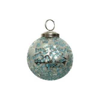 Glob de sticla albastru, model puncte, 10 cm Glob de sticla albastru, model puncte, 10 cm
