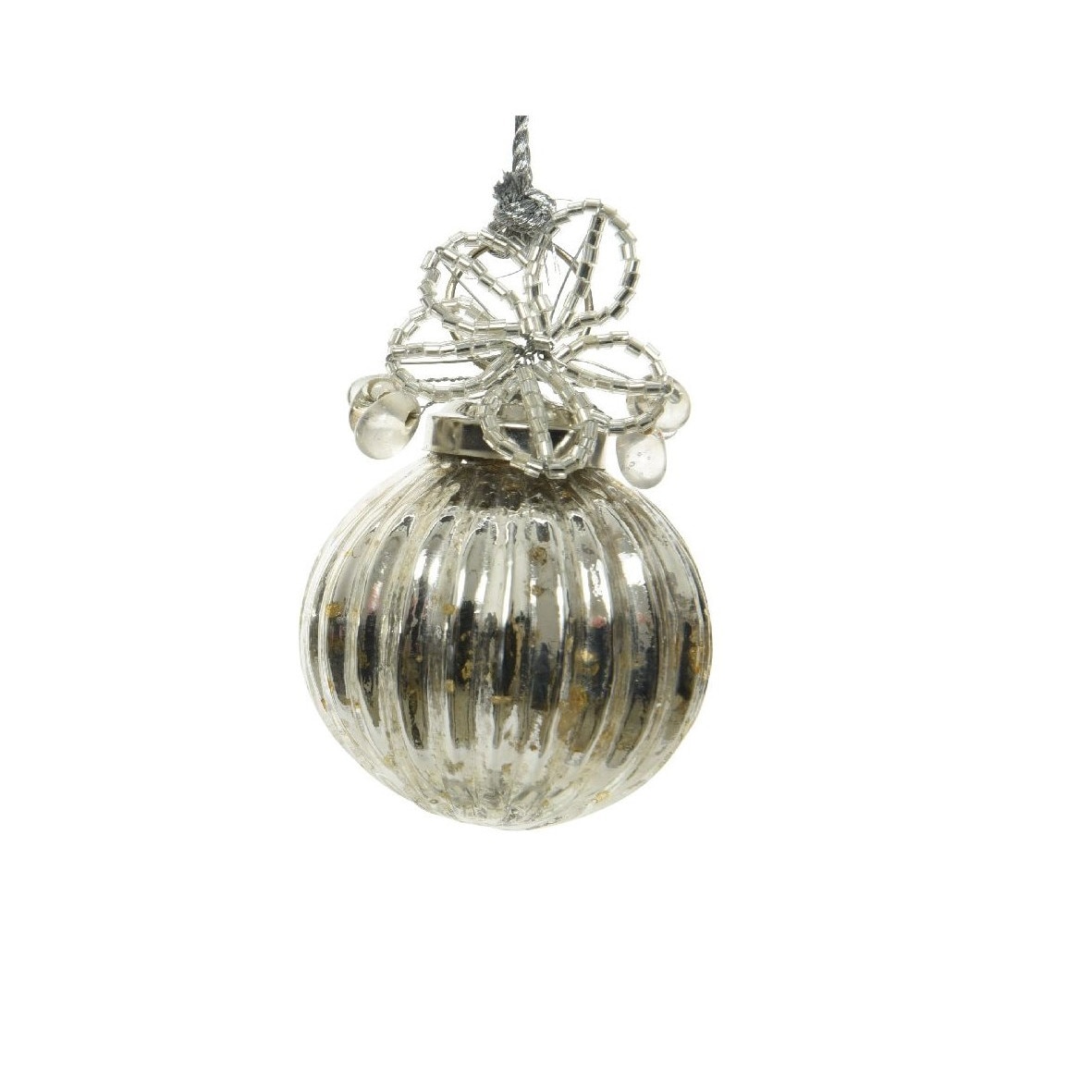 Glob de sticla argintiu, model pietre, 8 cm