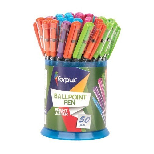 Set 50 Pixuri FORPUS Bright, Mina Diferite Culori, Varf 0.38 mm, Corp din Plastic de Diferite Culori cu Capac