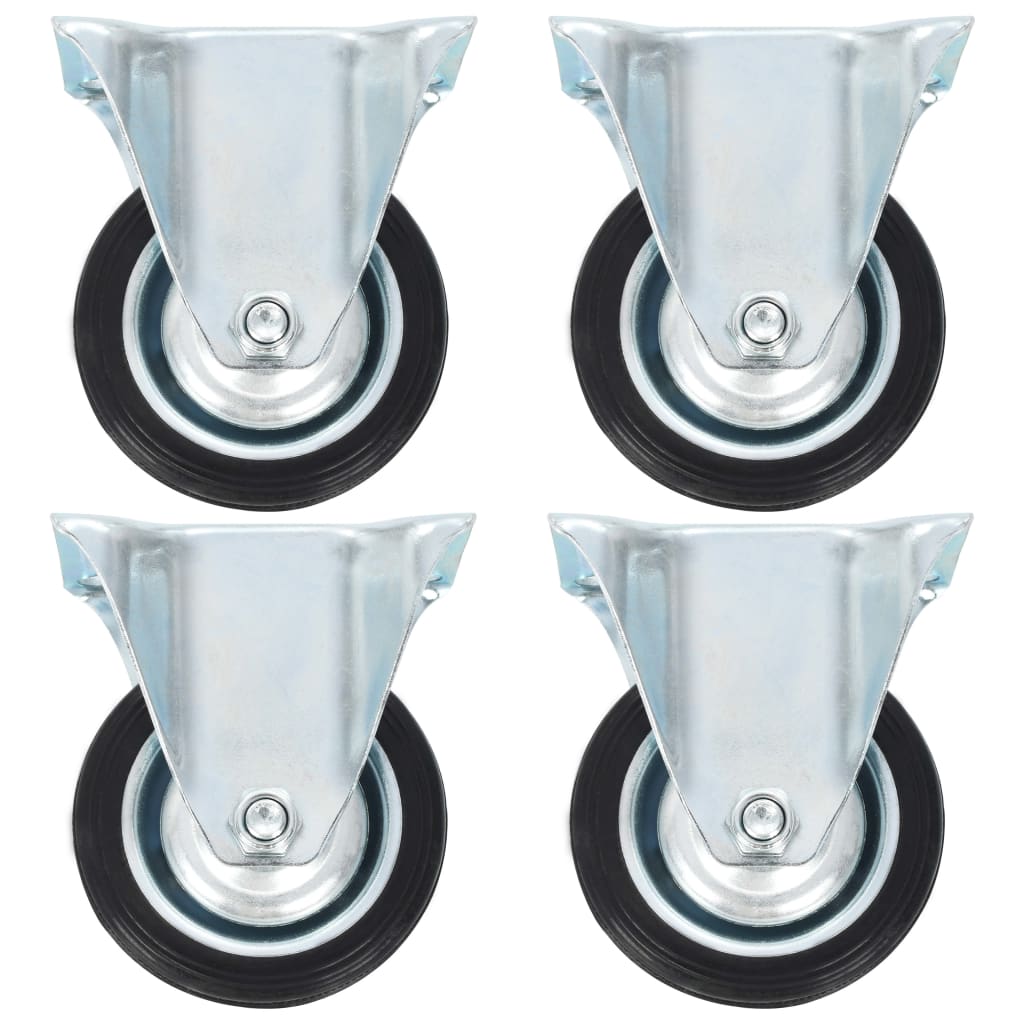 Set de 4 roti fixe cu greutate maxima de 50 kg vidaXL, Metal, 81 x 67 mm, Negru