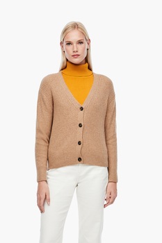 s.Oliver, Cardigan din amestec de lana cu striatii si decolteu in V, Bej s.Oliver, Cardigan din amestec de lana cu striatii si decolteu in V, Bej