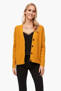 s.Oliver, Cardigan din amestec de lana cu striatii si decolteu in V, Ocru s.Oliver, Cardigan din amestec de lana cu striatii si decolteu in V, Ocru