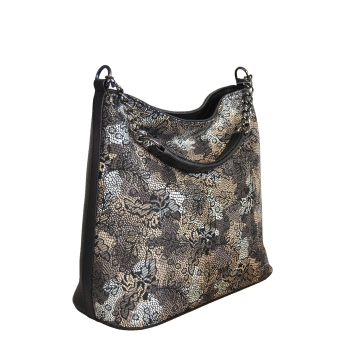Geanta dama,Zea negru floral bej,32x14x32
