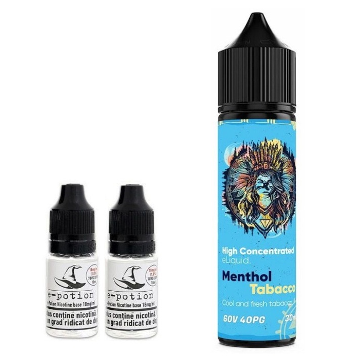 Pachet Lichid tigara electronica premium Tobacco Menthol, 8mg/ml, 50ml cu nicotina, Lichid Tigara Electronica premium cu nicotina Smokemania Lichid tigara electronica