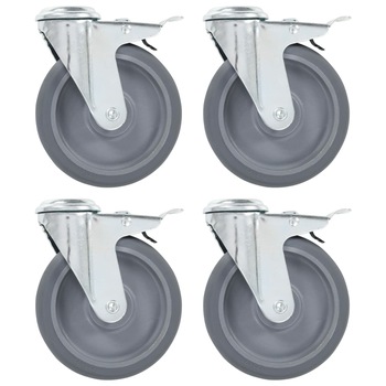 Set de 8 roti pivotante cu gaura pentru surub, vidaXL, 125 mm Set de 8 roti pivotante cu gaura pentru surub, vidaXL, 125 mm