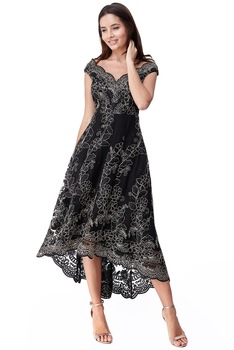 Rochie de ocazie din dantela brodata, Negru Rochie de ocazie din dantela brodata, Negru