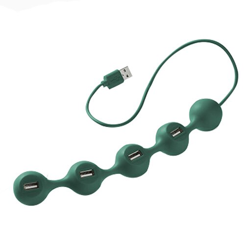 Hub USB Lexon, Peas Hub, 4 porturi, silicon, cablu cu interior din cupru, design modern, verde inchis