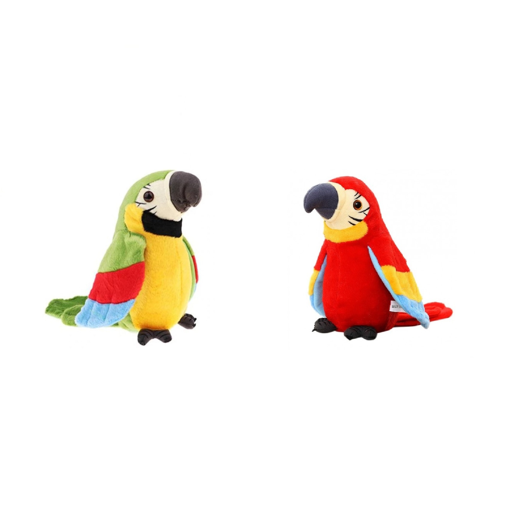 Set 2 jucarii interactive pentru copii, papagalii vorbitori, imita sunetele pe care le aud pe o amuzanta, stimuleaza abilitati sociale si vocabularul, 18 cm, verde/rosu -