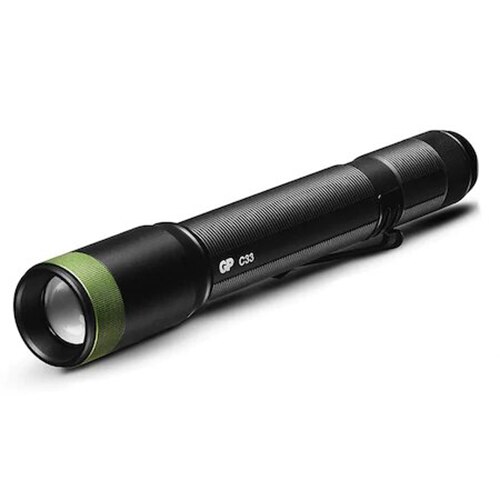 Lanterna LED GP C33, 150 lm, 2xAA, IPx4, Aluminiu, Negru