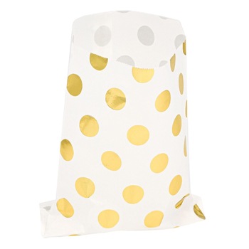 Set pungi pentru dulciuri, Zola, 8 bucati, albe cu buline aurii Set pungi pentru dulciuri, Zola, 8 bucati, albe cu buline aurii