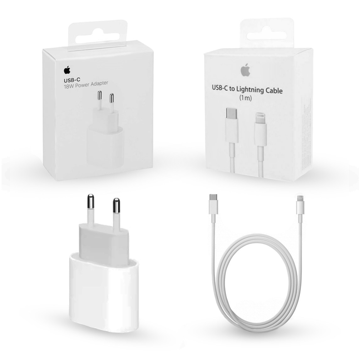 Set pentru Iphone 12, incarcator de 18w Fast si cablu de date/incarcare USB-C cu Lightning Apple, in ambalaj original - eMAG.ro