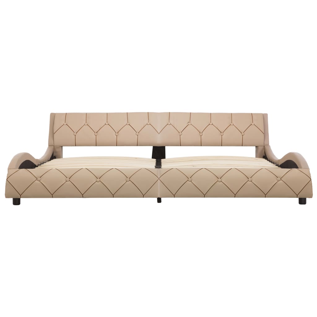 Cadru pat dublu cu LED, tapitat, vidaXL, Piele ecologica/otel/MDF, 180 x 200 cm, Maro cappuccino