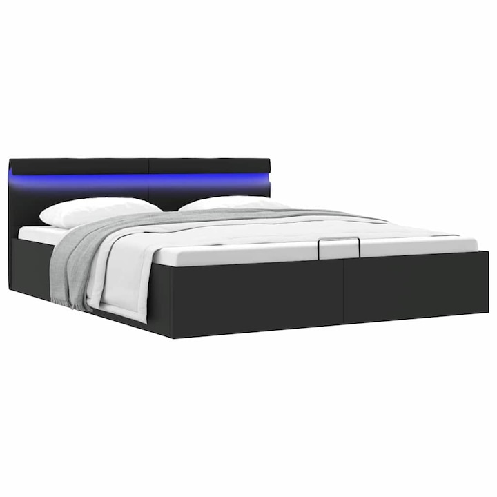 Легло с повдигащ механизъм и LED vidaXL, черно, еко кожа, 180x200 cм, 41.1 Kg