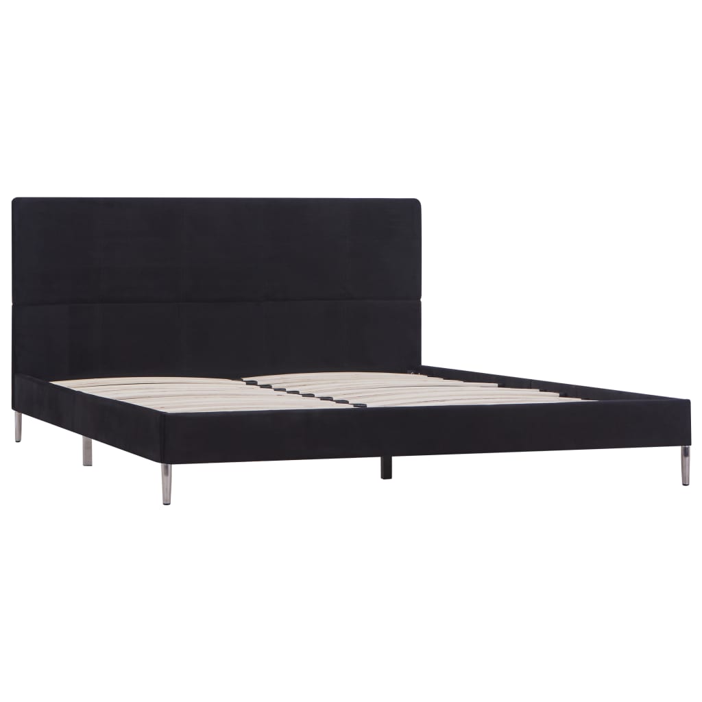 Cadru de pat dublu, vidaXL, Tapiterie textila-Lemn, 160 x 200 cm, Negru