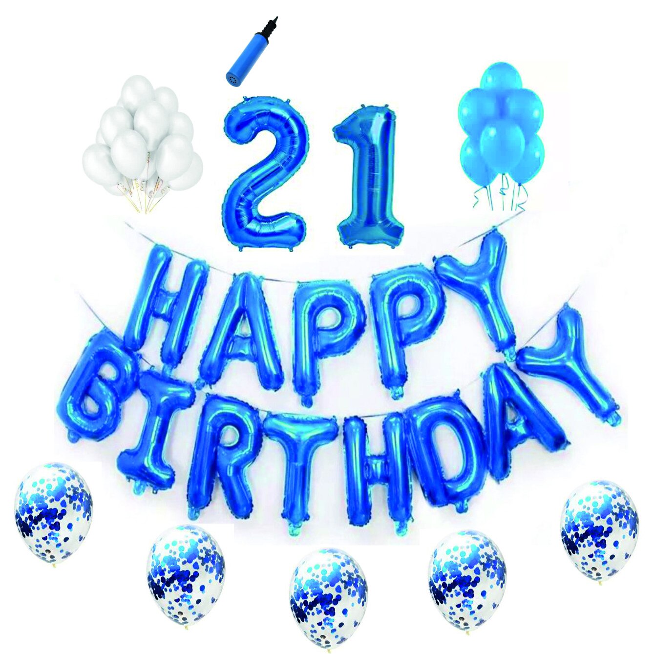 Set complet Happy Birthday , 21 ani, albastru