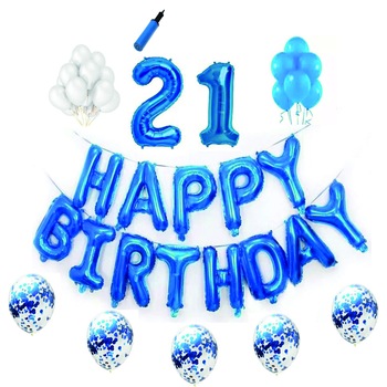 Set baloane Happy Birthday , pentru 21 ani, cifre 1 metru,Albastru Set baloane Happy Birthday , pentru 21 ani, cifre 1 metru,Albastru