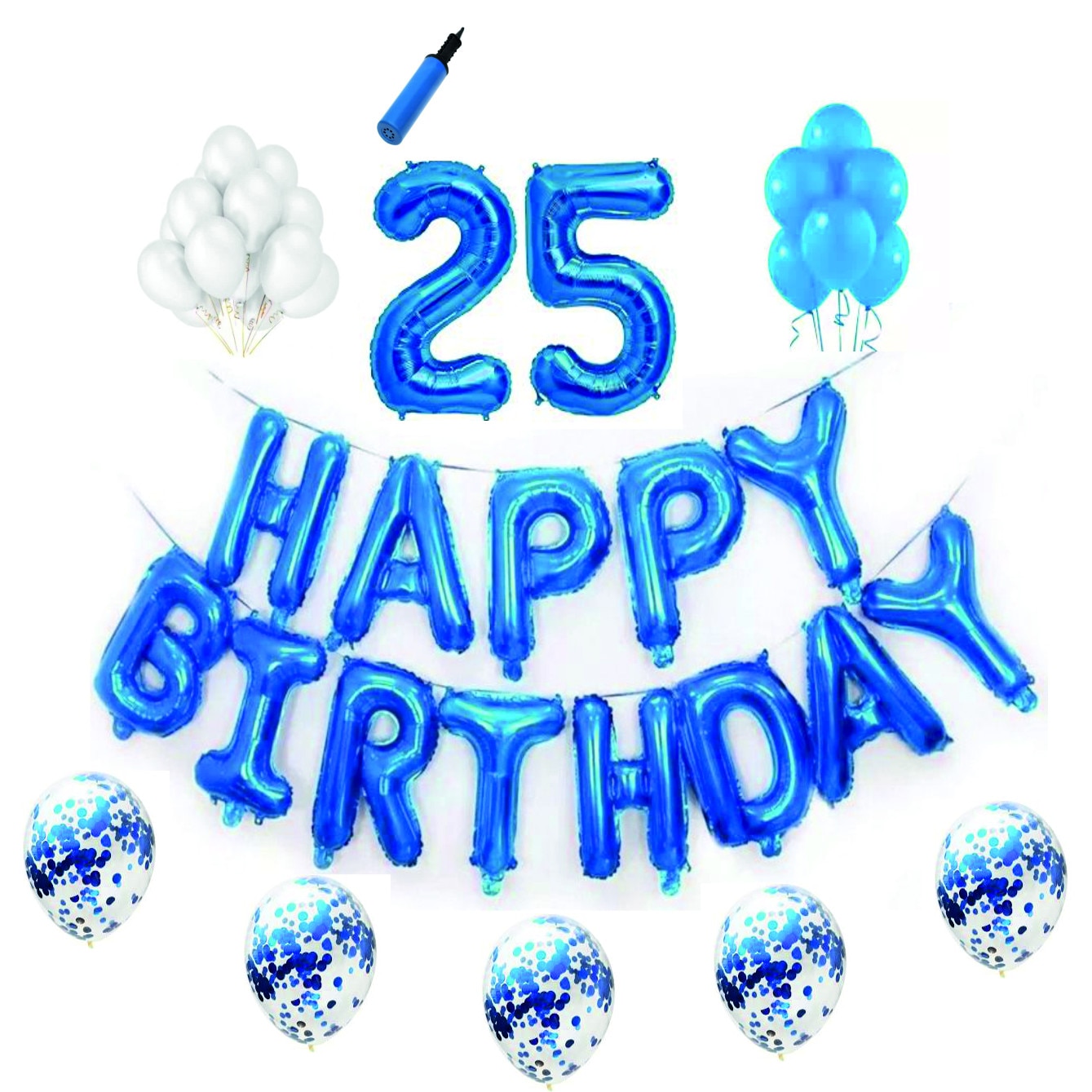 Set baloane Happy Birthday , pentru 25 ani, cifre 1 metru,Albastru