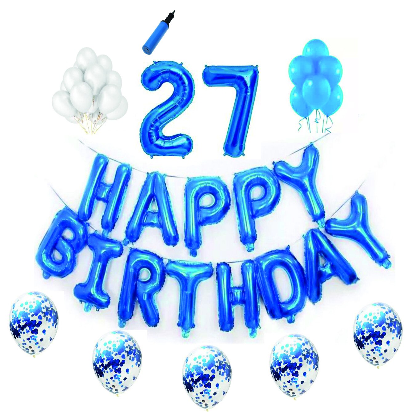 Set complet Happy Birthday , 27 ani, albastru