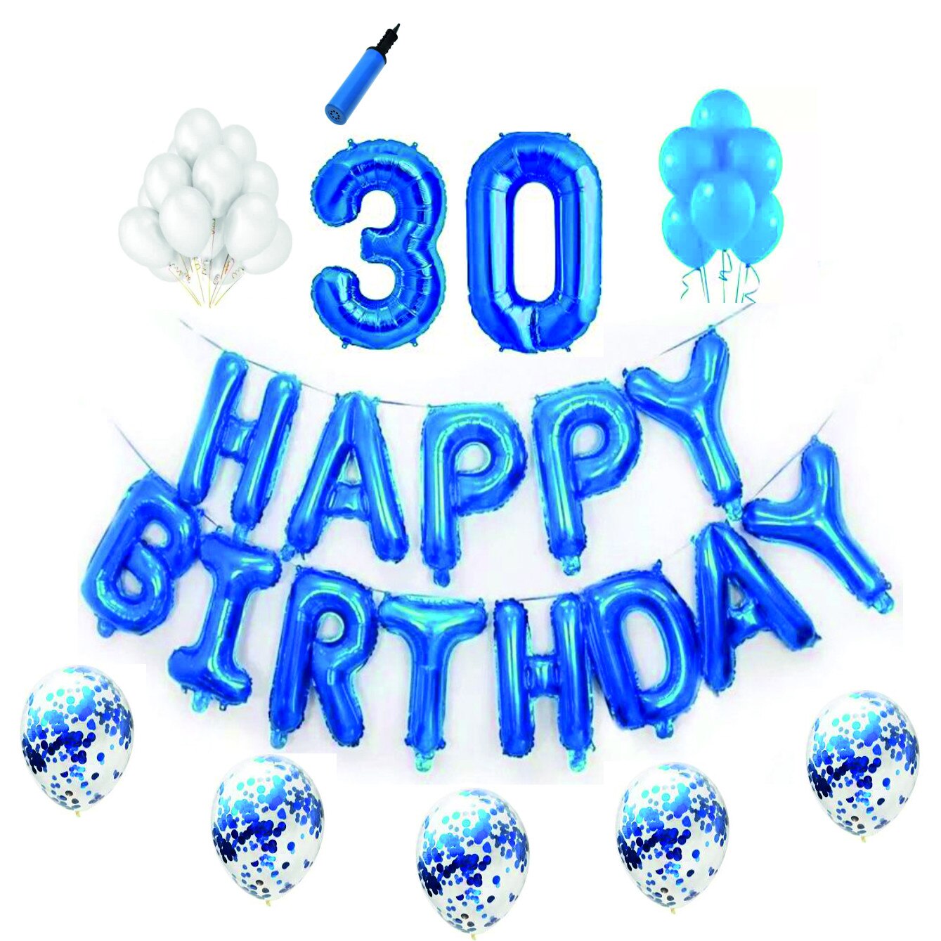 Set baloane Happy Birthday , pentru 30 ani, cifre 1 metru,Albastru