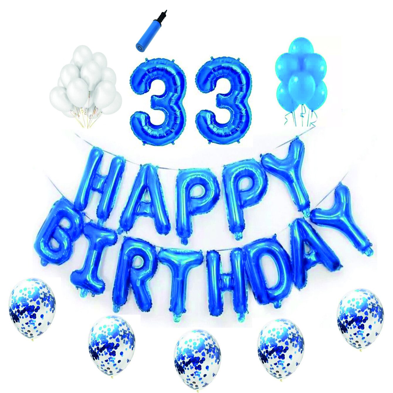 Set complet Happy Birthday , 33 ani, albastru